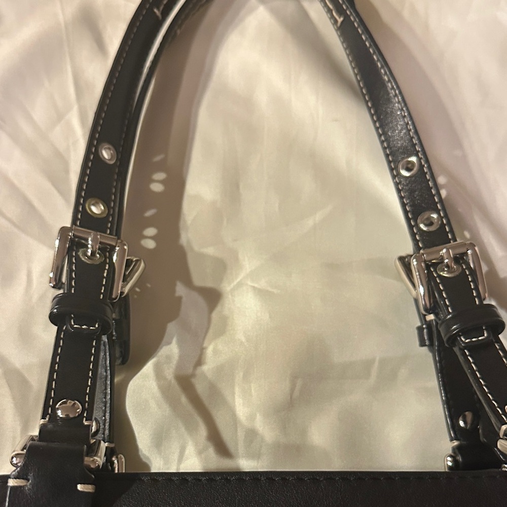 Coach Black Leather Tote with White Contrast Stitching F13098 - Picture 4 of 14